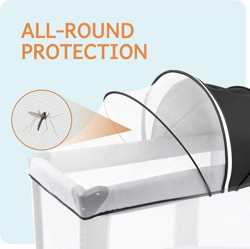 BEBONO Mosquito Net for Pack N Play, Half Blackout Netting Cover with 2-Way Zipper for Playpen, Keep Cats Out, Foldable with Storage Bag - Image 3